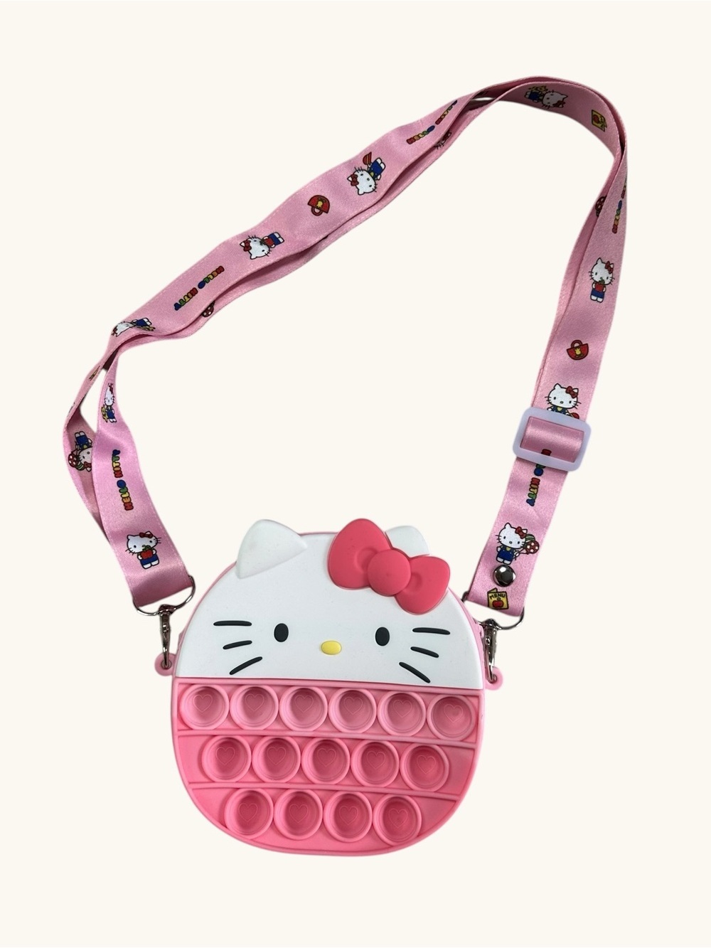 Hello Kitty Pink and White Pop-It Crossbody Purse with Character Strap